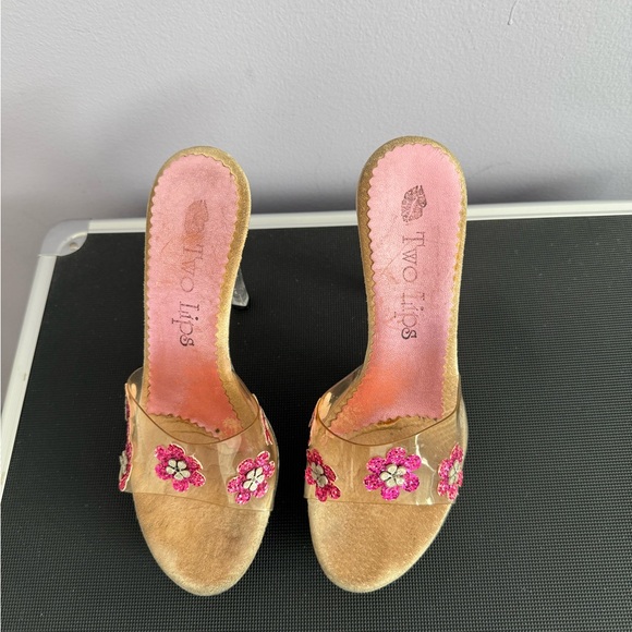 Vintage Victoria secrets two lips stiletto slides size 6 lucite pink sparkle - Picture 14 of 16